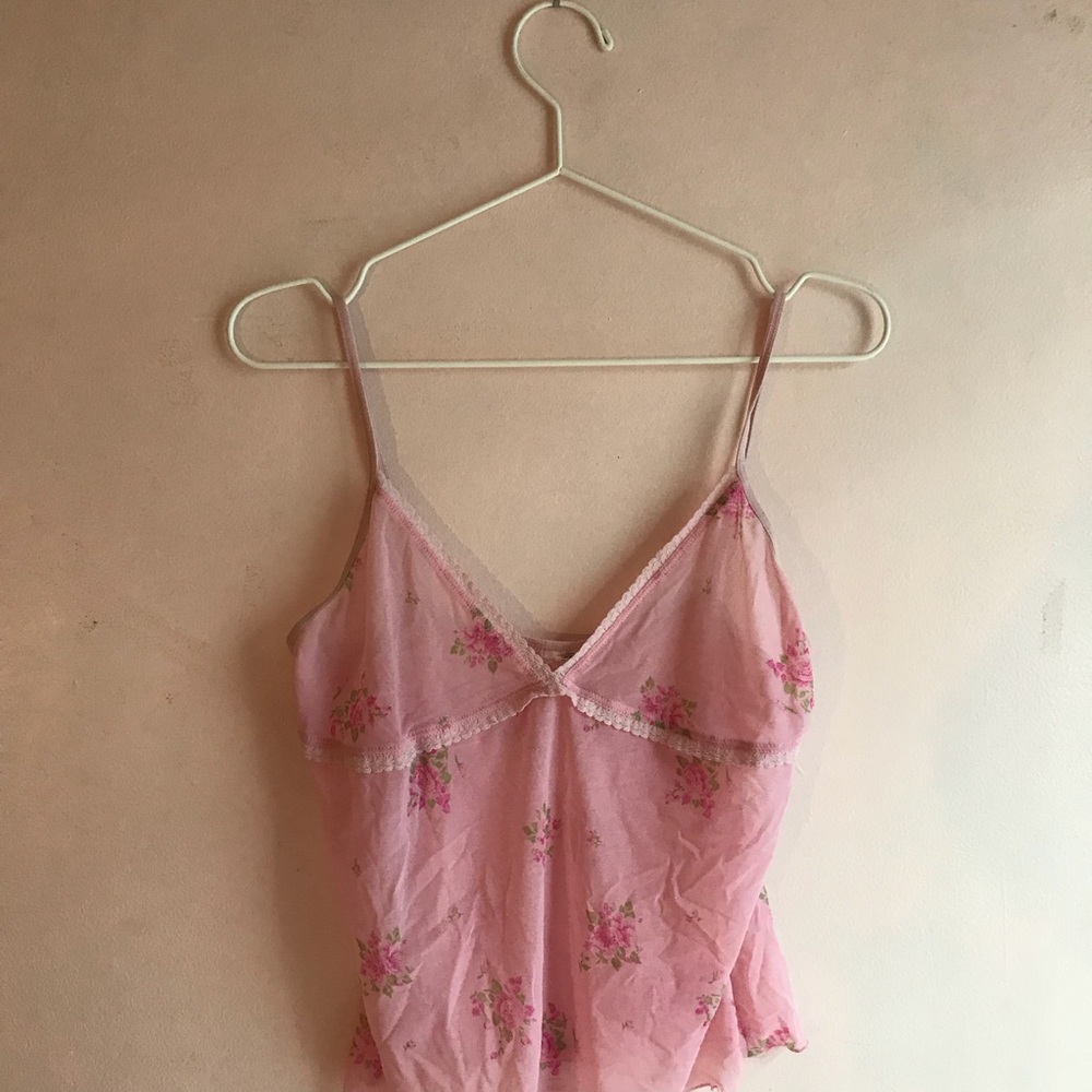 90s/Y2K Pink rose mesh camisole